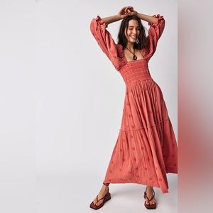 Free People Dahlia Smocked Top Embroidered Romantic Cottagecore Maternity Maxi